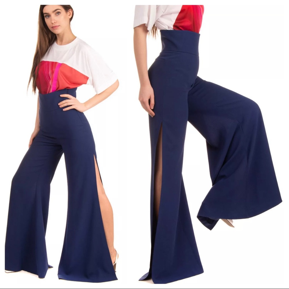 PINKO Navy Blue High Waist Slit Legs Made in Italy